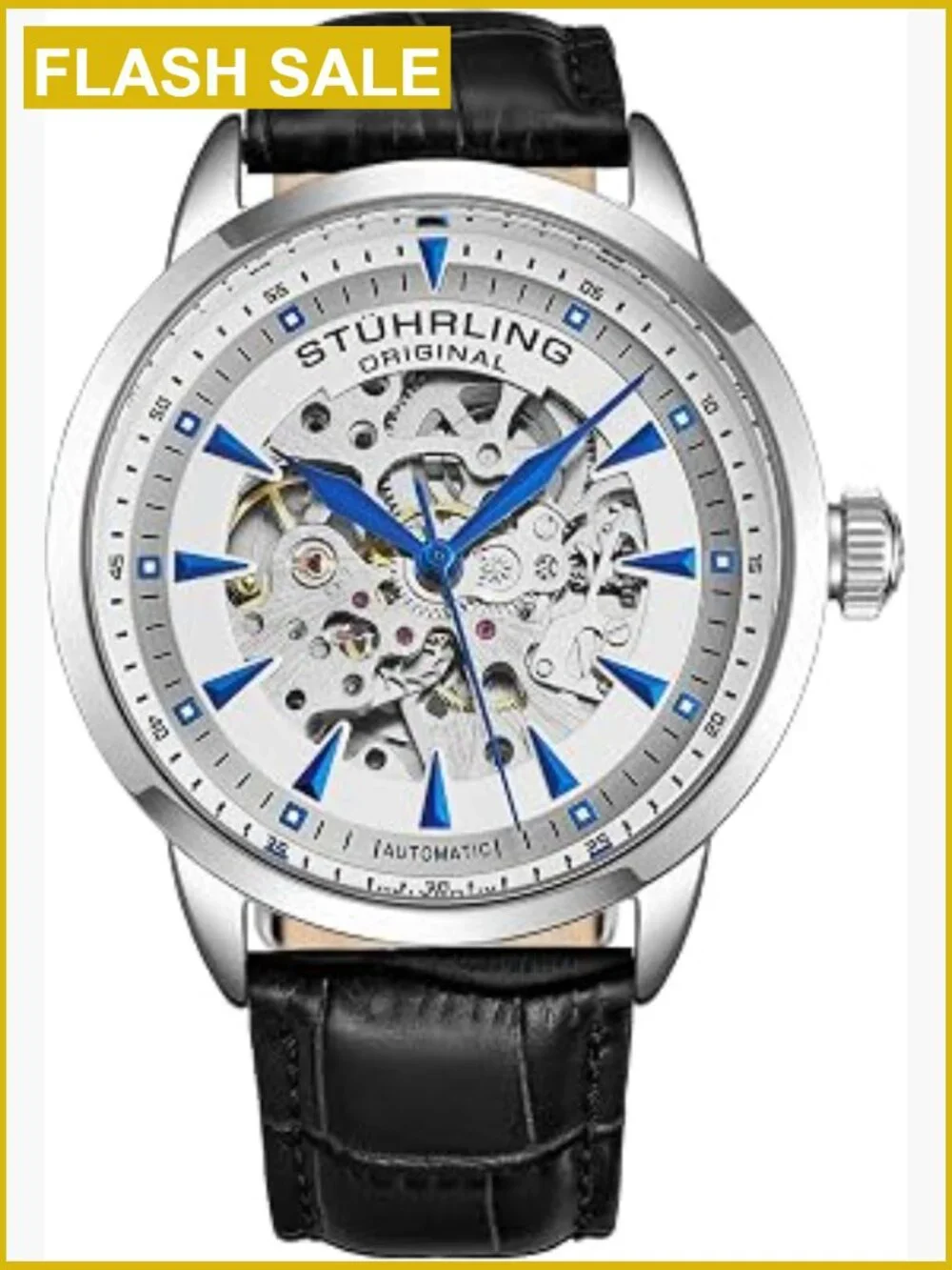 Men's Skeleton Automatic Dress Watch with Leather Strap Steel Case